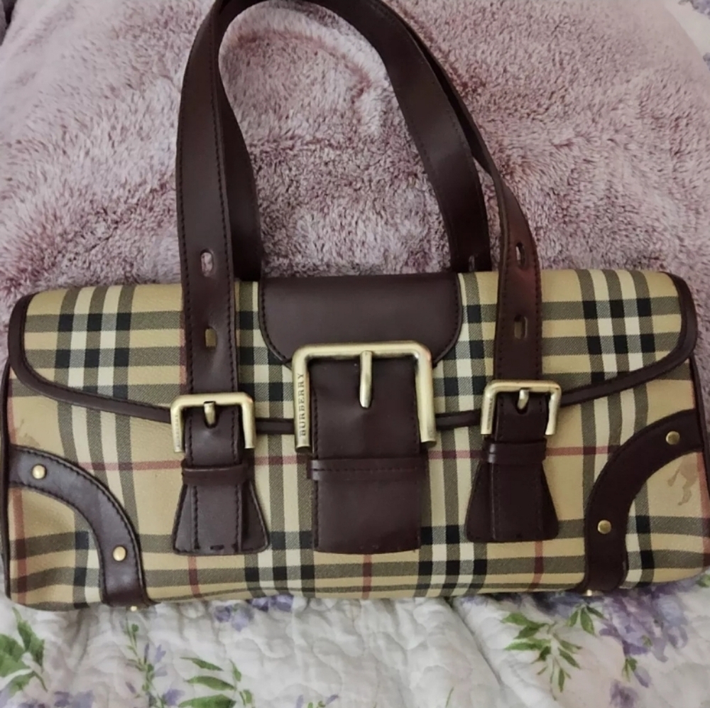 EUC Authentic Burberry Brown/Beige Haymarket Check Burberry London Handbag